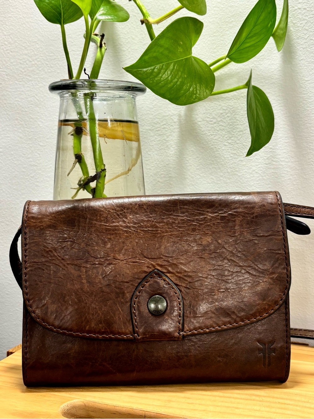 FRYE Melissa Leather Wallet Crossbody Bag - Cognac / Brown - EXCELLENT CONDITION
